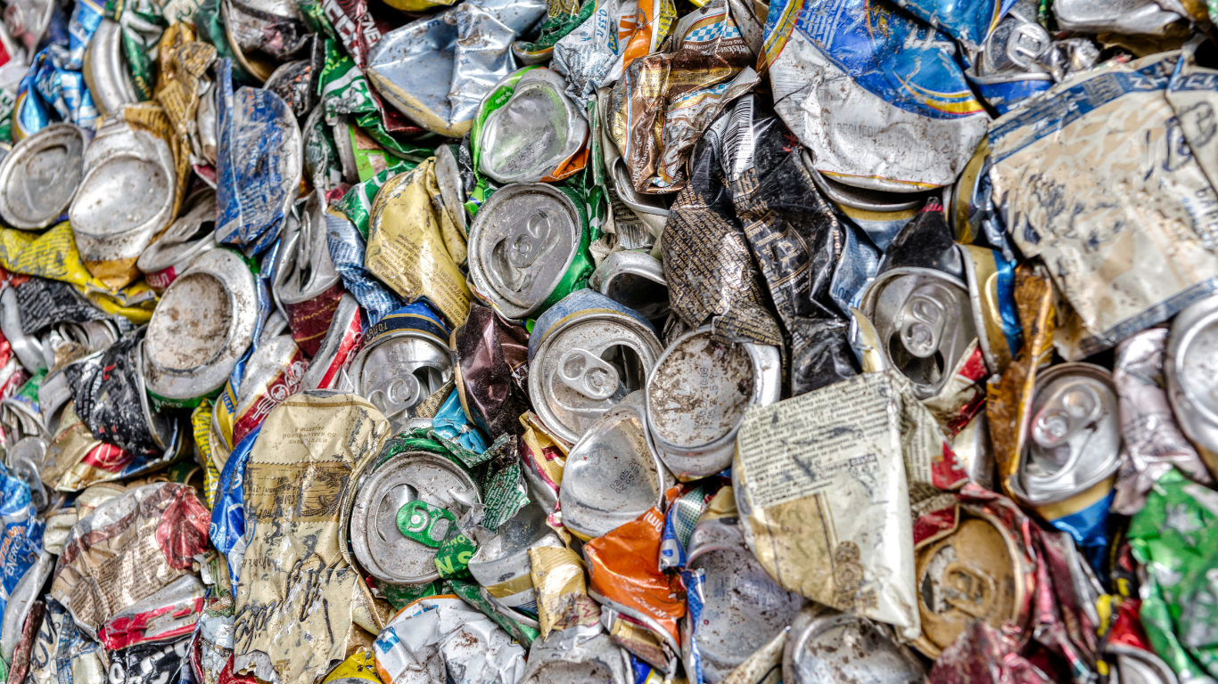 crushed aluminum cans for recycling